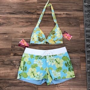 Target tropical bikini top and board shorts size S